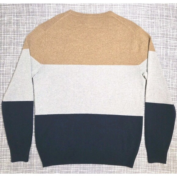 J. Crew Men’s Cashmere Crew Neck Sweater Stripe Colorblock Toff/Gray/Navy Size M - Picture 9 of 11